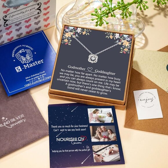 Sterling Silver Interlocking Hearts Necklace Gift for Godmother Godeaughter - Picture 7 of 7